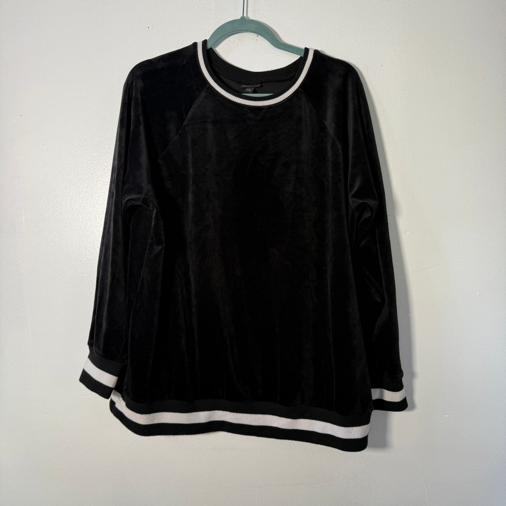 Torrid Womens Plus Black Velour Sweatshirt Striped Trim Raglan Long Sleeve